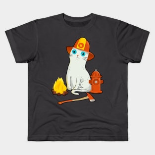 Intense Gaze Fireman Cat - Funny White Cat Kids T-Shirt